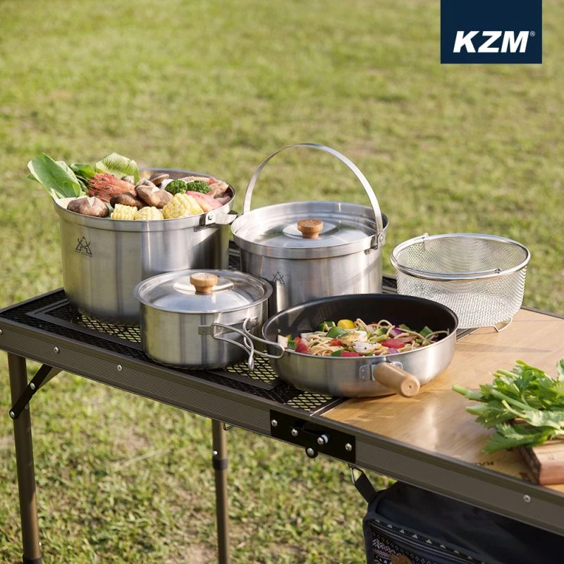 【綠色工場】韓國原裝KAZMI KZM 三層304高級不鏽鋼鍋具組-XL / L露營鍋具 收納鍋 韓國製 火鍋
